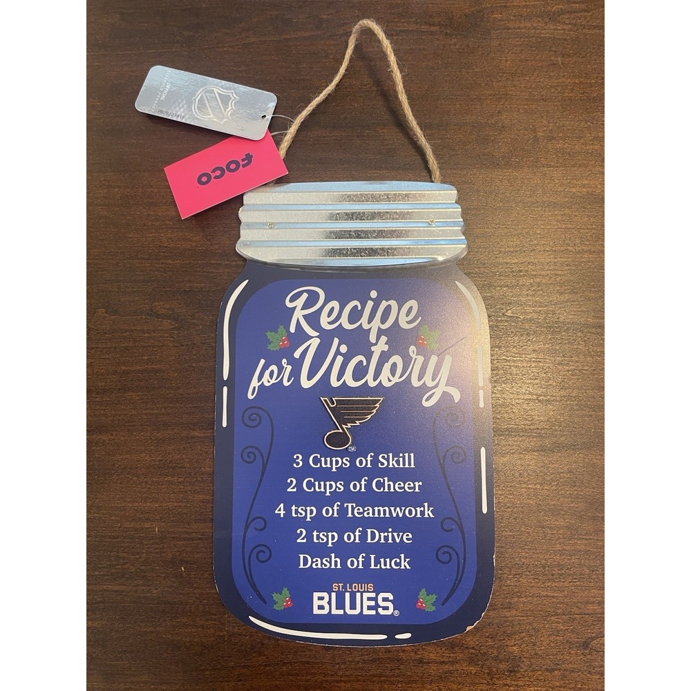 Saint Louis Blues Hockey "Recipe for Victory" Mason Jar Shaped Wood Hanging Sign